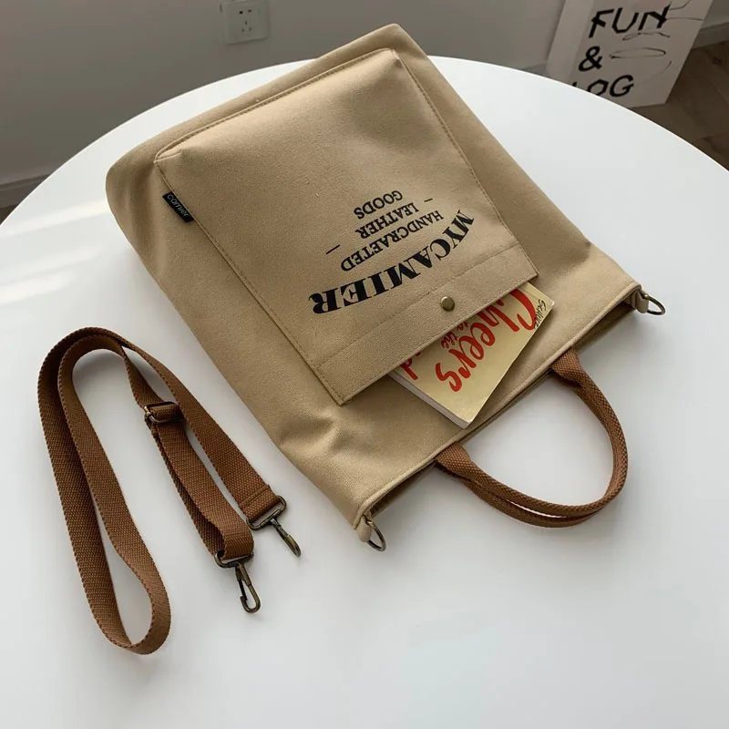 Canvas Bag Hylhexyr Women's Shopping Bag Ins Large Capacity Zipper Canvas Shoulder Bags Female Purse Simple Letter Student Tote