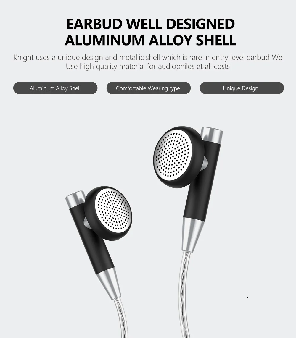 KB EAR Knight aluminum alloy shell design In ear Earphone with high purity OFC silver plated cable and 3.5mm gold plated plug