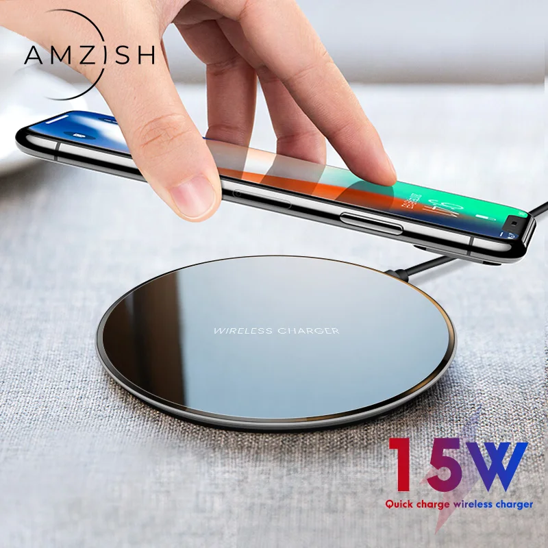 amzish 15W Fast QI Charger Wireless For iPhone 8 Plus X XR XS 11Pro Max Fast Wireless Charger Charging Pad for samsung S12 plus