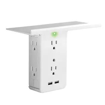 

8 Port Surge Protector Wall Outlet, 6 Electrical Outlet Extenders, 2 USB Charging Ports & Removable Built-In Shelf UL Listed