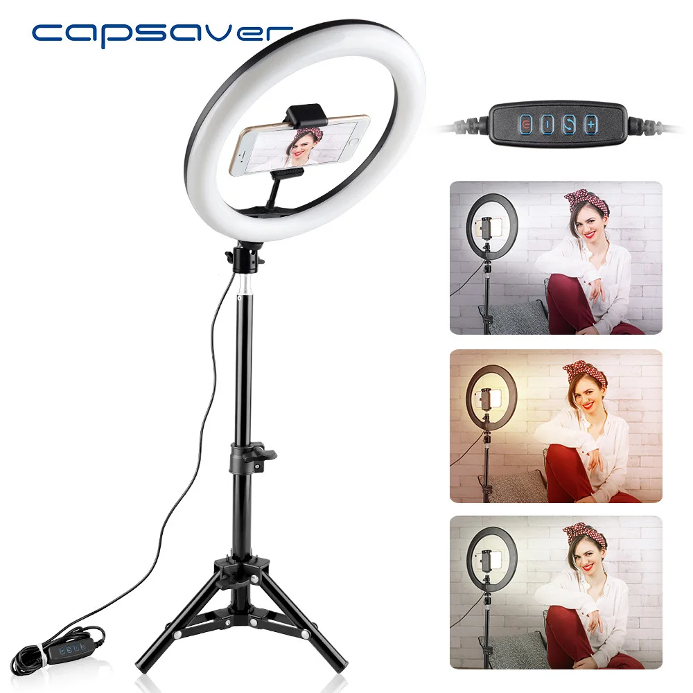 Capsaver RL-10 светодиодный светильник-кольцо с регулируемой яркостью 26 см USB лампа-кольцо для макияжа с держателем для телефона Штатив для селфи камеры Youtube