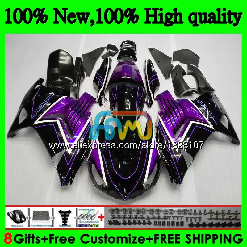 Инъекции для KAWASAKI ZX-14R ZX14R для детей возрастом 12, 13, 14, 15, 16, 17, 24BS. 130 ZZR1400 ZX 14R фиолетовый черный 2012 2013 обтекатель