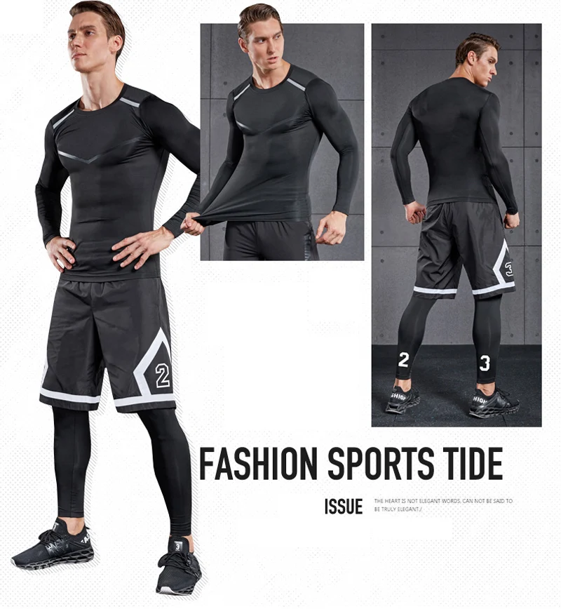 3 шт., Мужская одежда для фитнеса, спортивная одежда, наборы для бега, баскетбольные майки, тренировочный костюм, компрессионные комплекты