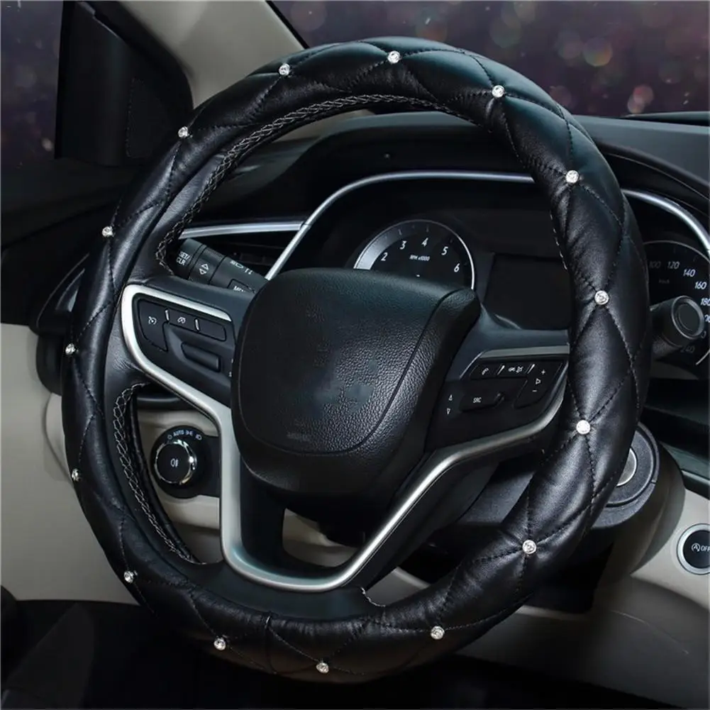 38 см чехол рулевого колеса автомобиля Skidproof авто чехол на руль из искусственной кожи Cystal Алмазный чехол на руль автомобиля Стайлинг