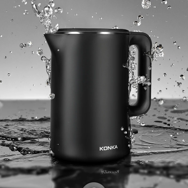 black KONKA 1.7L чайник для воды из нержавеющей стали бытовой кухонный Электрический чайник двойной анти-обжиг быстрое кипячение - Цвет: black