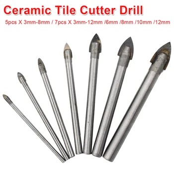 

Tungsten Carbide Tipped Ceramic Tile Cutter Round Shank Glass Drill Bit Set Power Tools for Glass/ Ceramics/ Tiles Drill 3-12mm