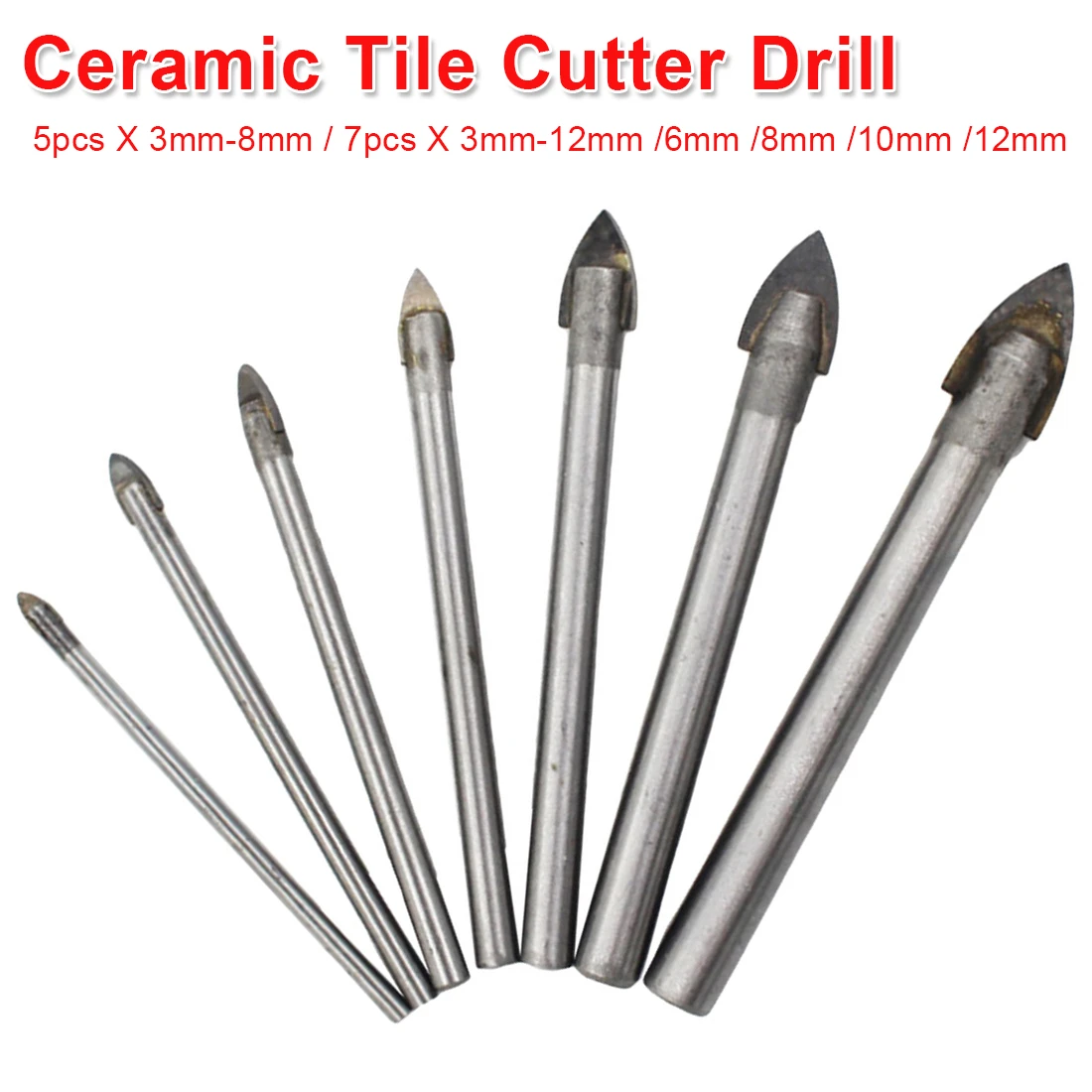 Glass/Tile/Ceramic Drill Bits Spear Head Tungsten Tip 3mm 13mm
