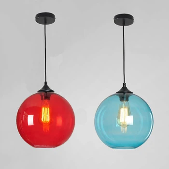 

Nordic Muticolor Glass Round ball Pendant Lamp Retro Industrial Wind E27 Pendant Lights Fixtures for Kitchen Restaurant Bar Cafe