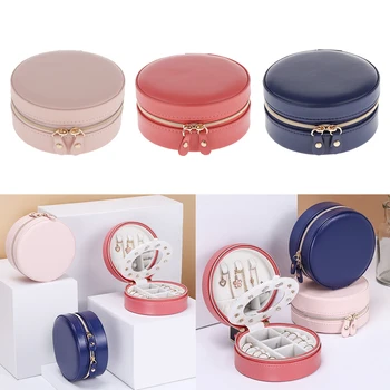 

Jewelry Storage Case Earrings Necklace Rings Collection Round Container Box