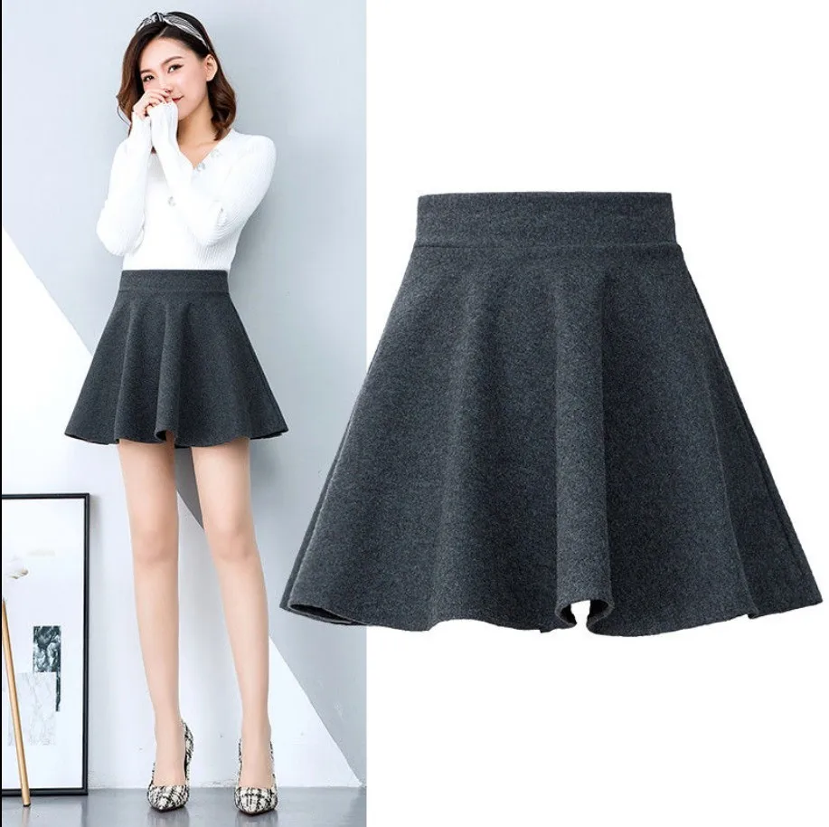 Gray woolen skirt FairyShely, летняя клетчатая юбка с высокой талией, Женская винтажная короткая твидовая плиссированная юбка, Женская Корейская шерстяная мини-юбка с рюшами в стиле ретро - Цвет: Gray woolen skirt