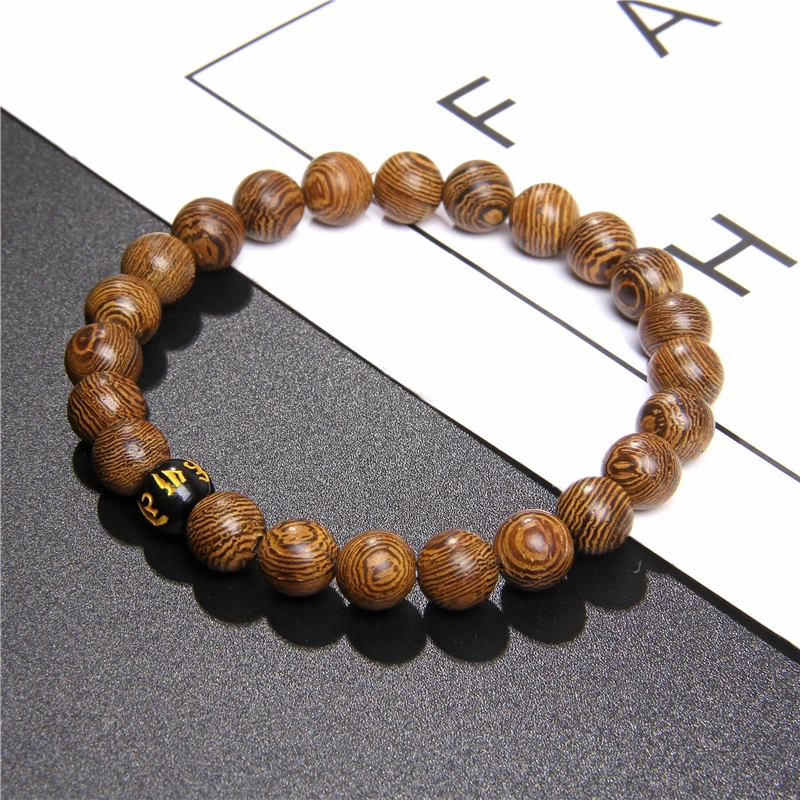 Натуральный камень черный браслет из ониксовых бусин с шестью символами истинное слово браслет для женщин мужчин буддистские четки ювелирные изделия