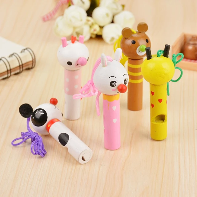 5Pcs Children Wooden Cute Cartoon Animal Small Whistle Baby Early Learning Education Toys Musical Instrument Woodiness Kids Gift 2