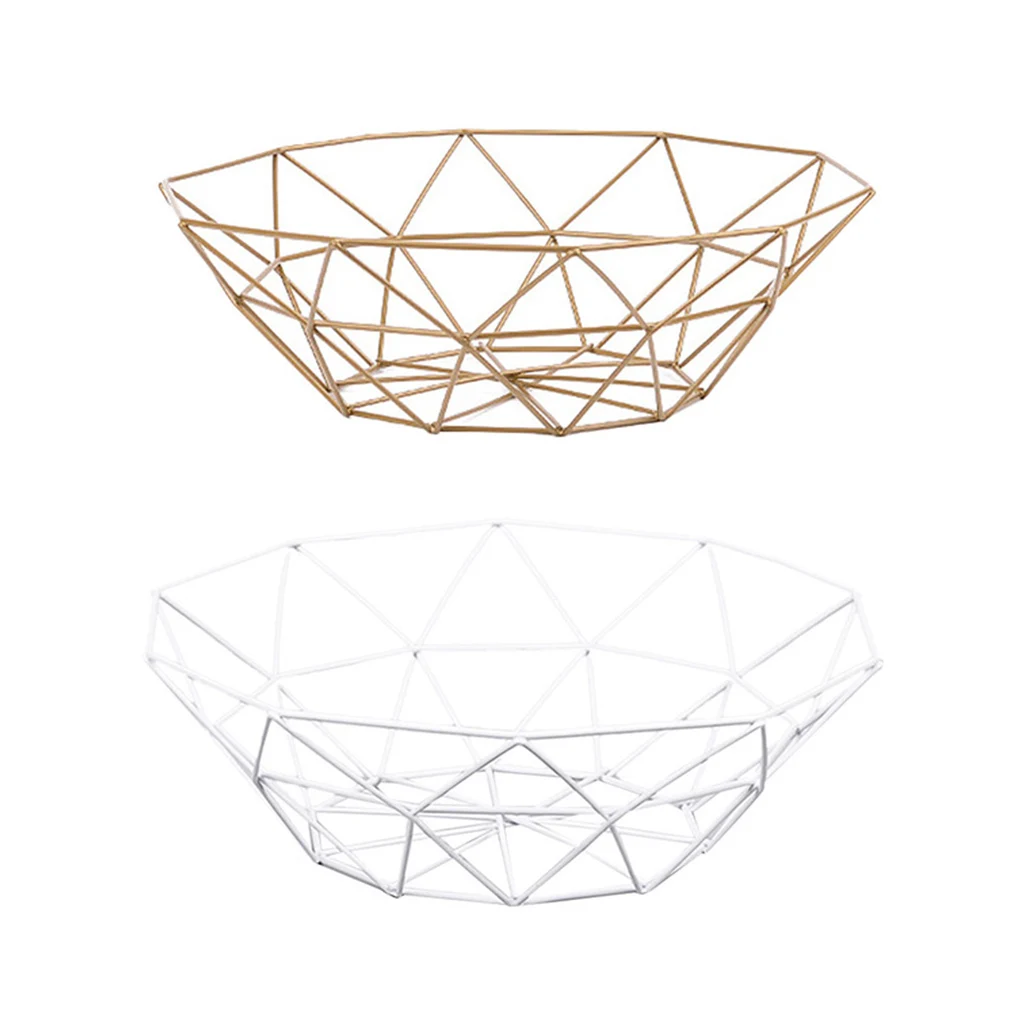 Fruit Basket Geometric Wire for Fruits and Vegetables Kitchen Storage Basket Metal Bowl Kitchen Storage Container Tabletop Displ
