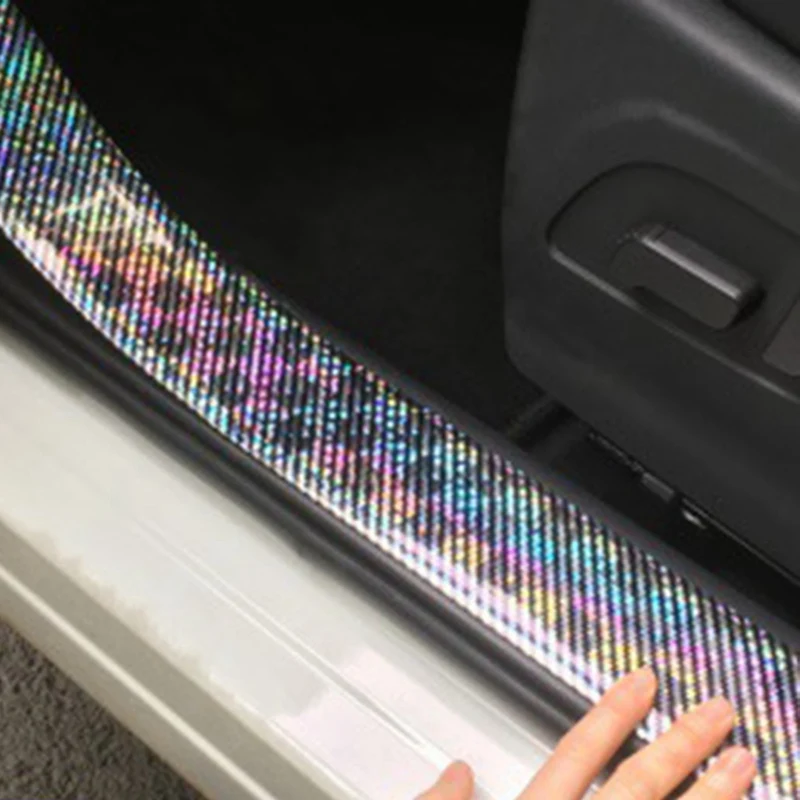 Universal 1m Laser Holographic Car Carbon Fiber Rubber Edge Guard Strip Door Sill Protector Accessories