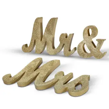 

Wooden Rose Gold Glitter MR&MR/ MRS&MRS Letters Mariage Wedding Prop Decoration For Party Table Home Decoration Accessories