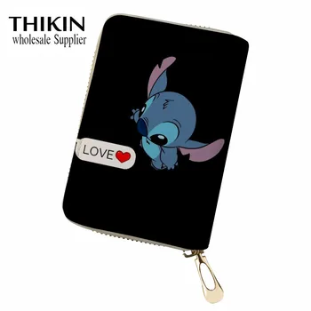 

THIKIN Lilo & Stitch Women Card Holder for Plastic Cards Blue Little Monster Print Leather Wallet Passport Female Prevent Card