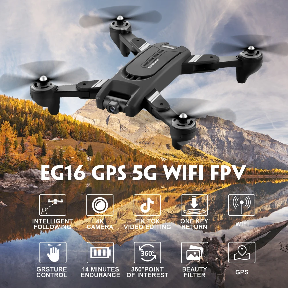 Квадрокоптер с двойным объективом EG16 WINGGOD складной Дрон GPS Wi Fi FPV камерой 4K HD