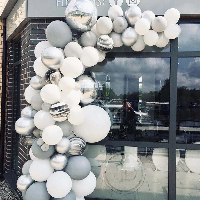 143pcs/lot DIY White Grey Agate Black Balloons Garland Arch Metal Silver Marble Baby Shower Birthday Party Wedding Decor | Дом и сад