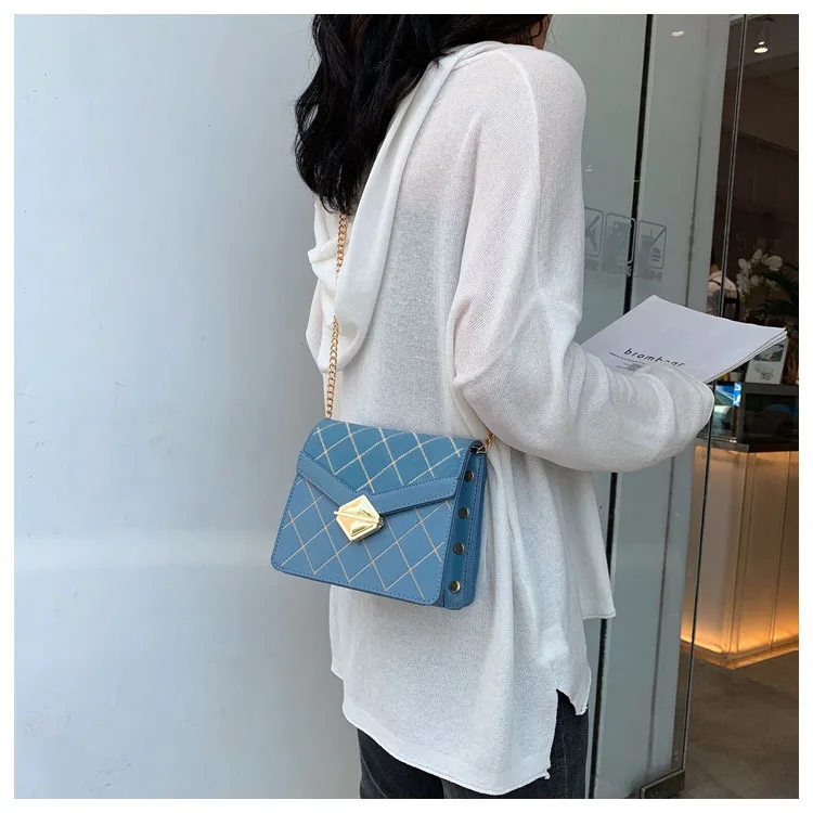 Модная квадратная сумка через плечо в стиле ретро, новинка, Высококачественная женская дизайнерская сумка из искусственной кожи, сумка через плечо с замком и цепочкой