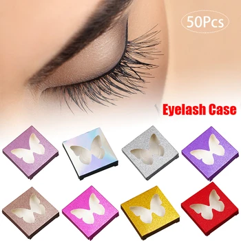 

50sets/pack Hollowed Out Empty Square Glitter Paper Makeup Butterfly Cosmetics With Tray Box Packaging Portable Eyelash Case