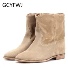 GCYFWJ/классические женские ботильоны из замши телесного цвета в стиле ретро; короткие ботинки с вышивкой на высоком каблуке; удобная женская зимняя обувь на плоской подошве