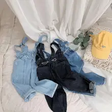 Новые стильные джинсовые комбинезоны для мальчиков и девочек, осенние модные детские длинные штаны, HX496