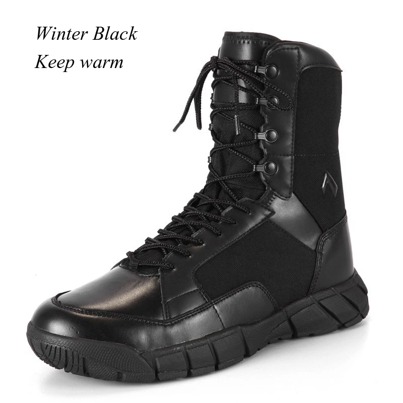 Winter Black Уличные водонепроницаемые Тактические Сапоги мужские профессиональные военные зимние спортивные альпинистские походные ботинки дышащие высокие армейские кроссовки - Цвет: Winter Black