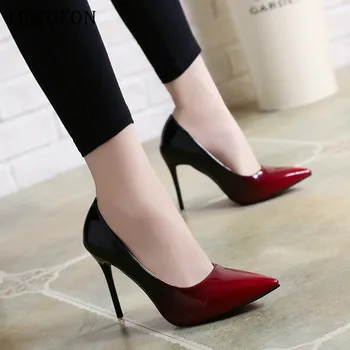 

TEMOFON pointed toe pumps stiletto heels ladies women shoes high heel Leather Wedding Party Shoes plus size talon femme HVT731