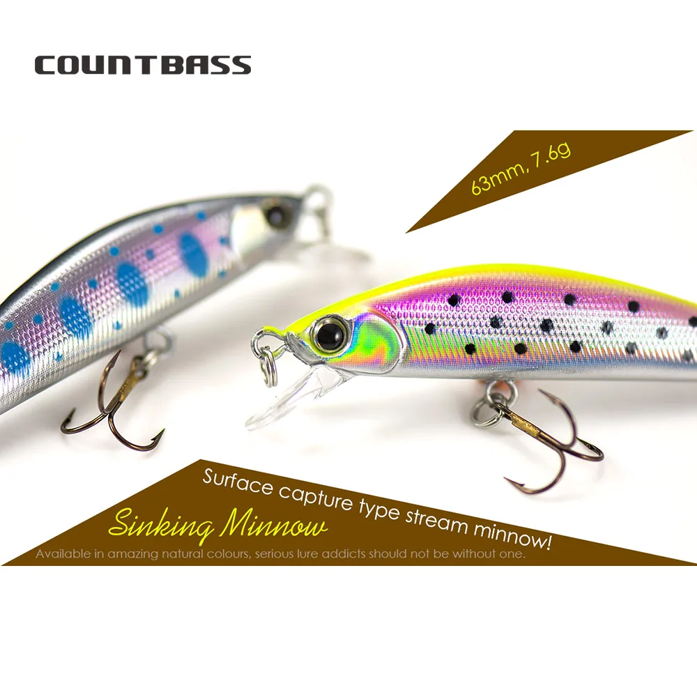 COUNTBASS Sinking Minnow 63mm 7.6g Hard Baits Fishing Lures Wobblers Trout Black Bass Perch Leurre Angler&rsquo;s Lure Stickbait fishing lure