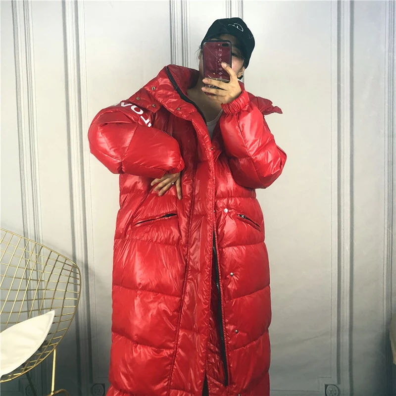 

90% White duck down jacket Women Winter Bright Face Down Coat Women Harajuku Bread Parka Thicken Warm Long Jacket Loose Overcoat