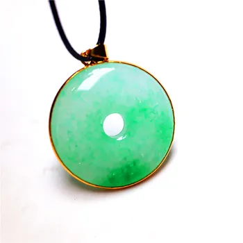 

Koraba Natural Green Jade Peace Buckle Circle Donut Necklace White 14K Gold Plated Necklace