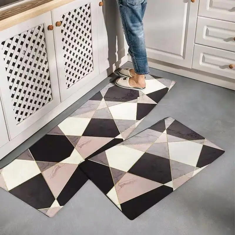 

Nordic kitchen mat PVC leather strip carpet waterproof oilproof Non-slip door mat soft Rebound floor mat Imitation marble rug