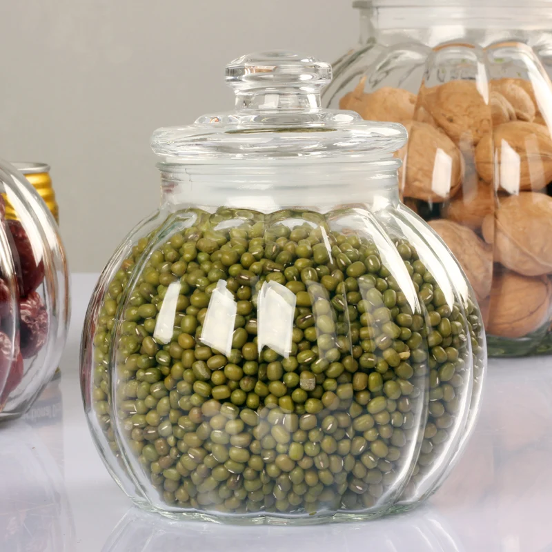 Vertical Pattern Glass Sealed Jar Candy Glass Jar Pumpkin-shaped Tea Tin Moisture-proof Storage Bottle Honey Lemon Storage Jar 4