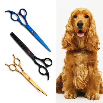 

7 Inch Hair Scissors Stainless Steel Hairdressing Pets Cutting Styling Tool Dog Thinning Scissors Professional Pet Grooming Kit