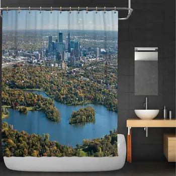 

Autumn Aerial View of Minneapolis 100% Polyester, Waterproof Shower Curtain,Minnesota for bothroom,59 in x 71 in