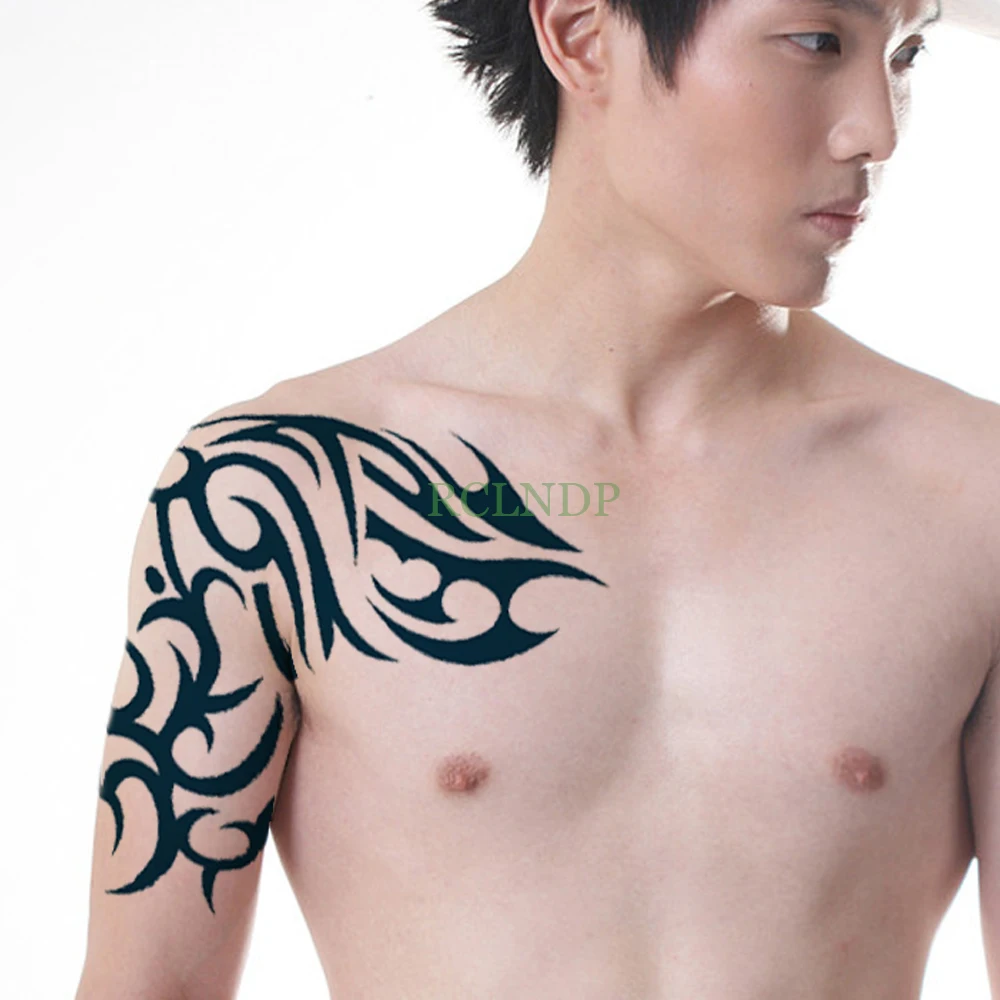Водонепроницаемый временная татуировка наклейка Племенной Тотем поддельный Tatto флэш-тату назад Abdo мужчины боди-арт большой размер для мужчин девушек женщин - Цвет: Монохромный