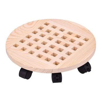 

14 Inch Wooden Planter Caddy Potted Plant Stand with Wheels Round Flower Pot Rack Indoor Outdoor Planter Trolley