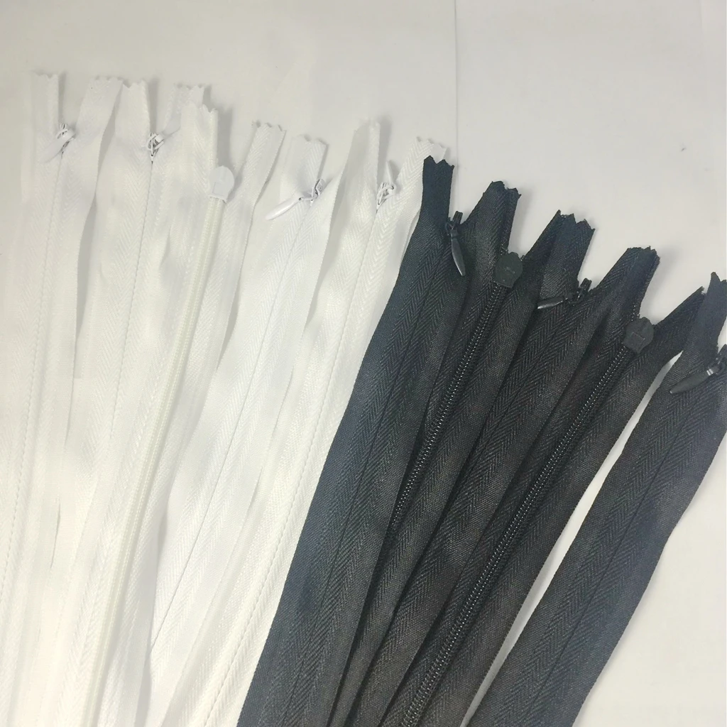 10 Pieces White Black Invisible Nylon Closed End Zip Zippers for Sewing Craft 40cm