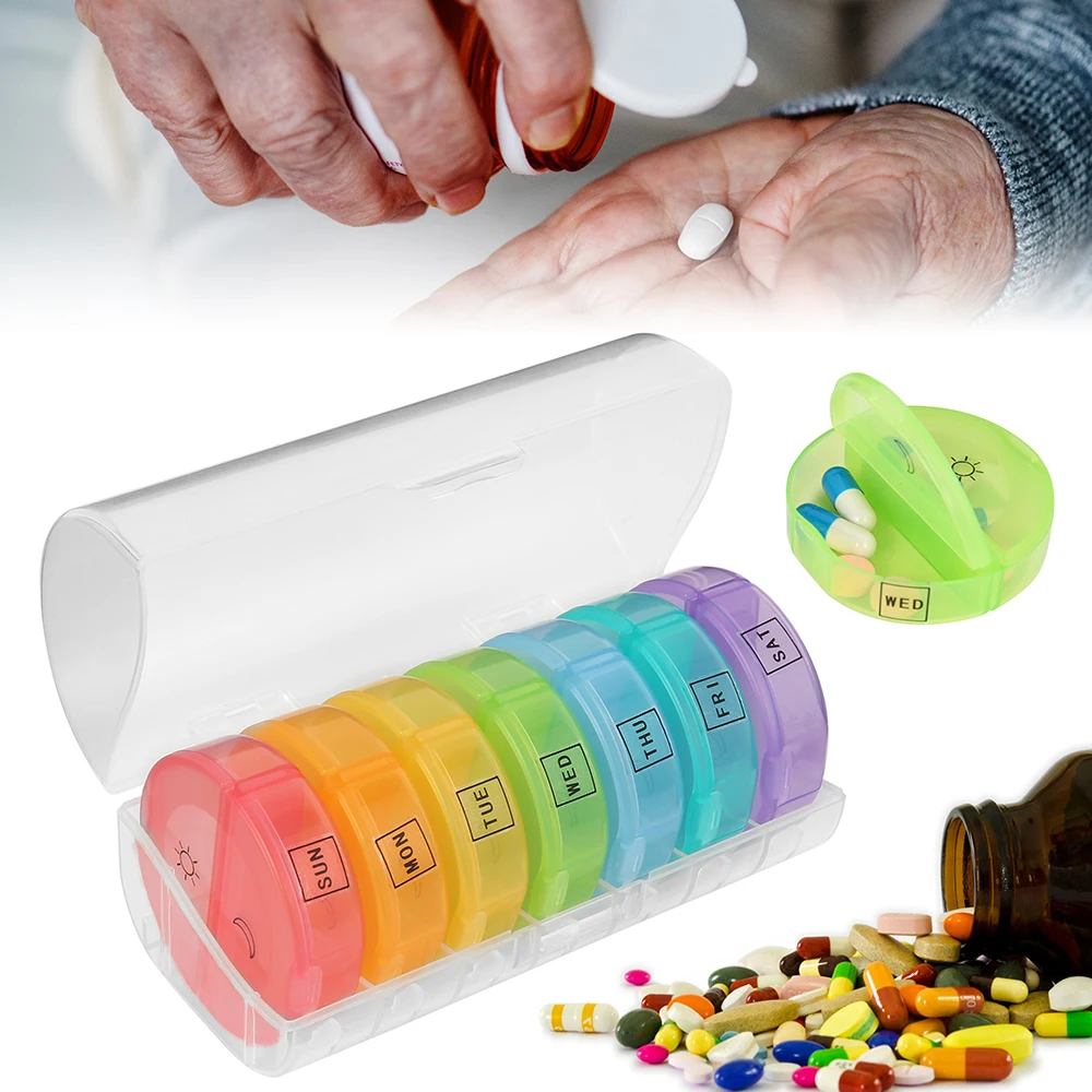 Еженедельная коробка для таблеток AM PM 7 дневной круглый чехол-органайзер с