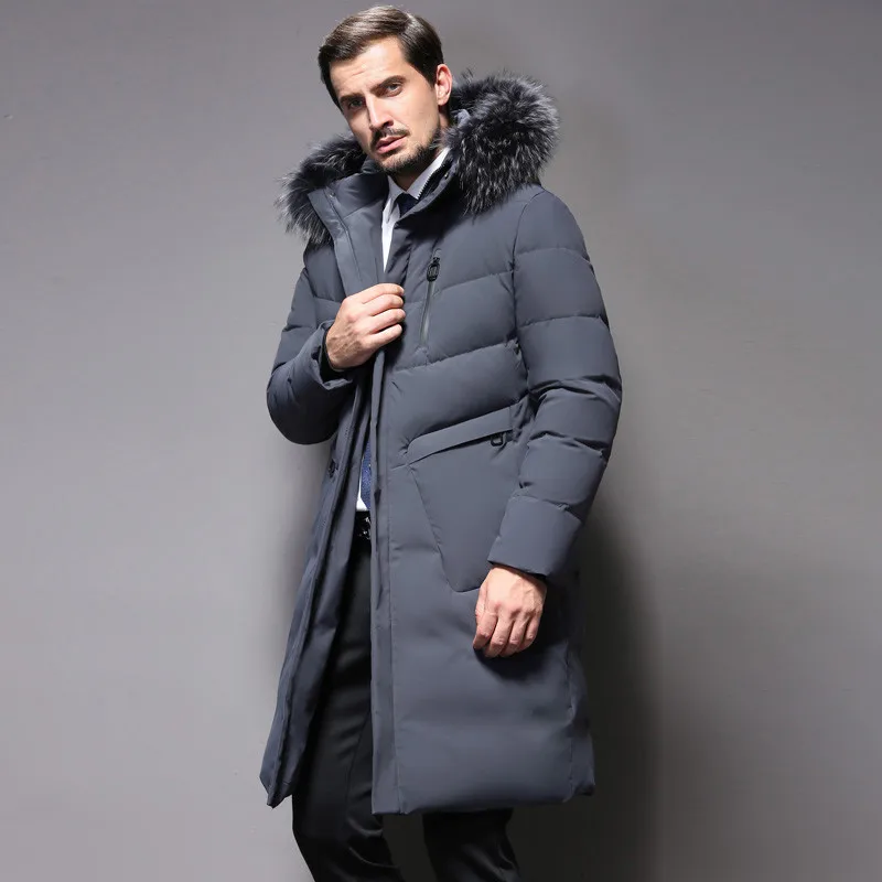 Зимняя пуховая куртка для мужчин среднего возраста Длинная утепленная теплая