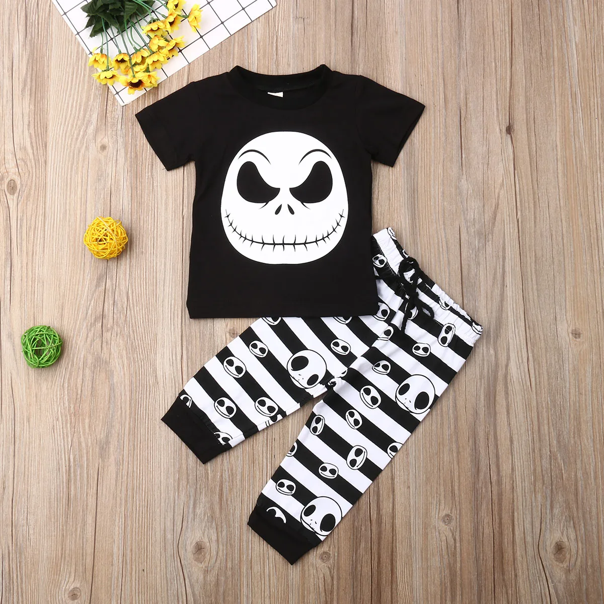 Halloween Costumes Newborn Infant Baby Boy Printed Short Sleeve T-shirt Top+Striped Pants 2pcs Outfits Casual Baby Clothing 1-3Y