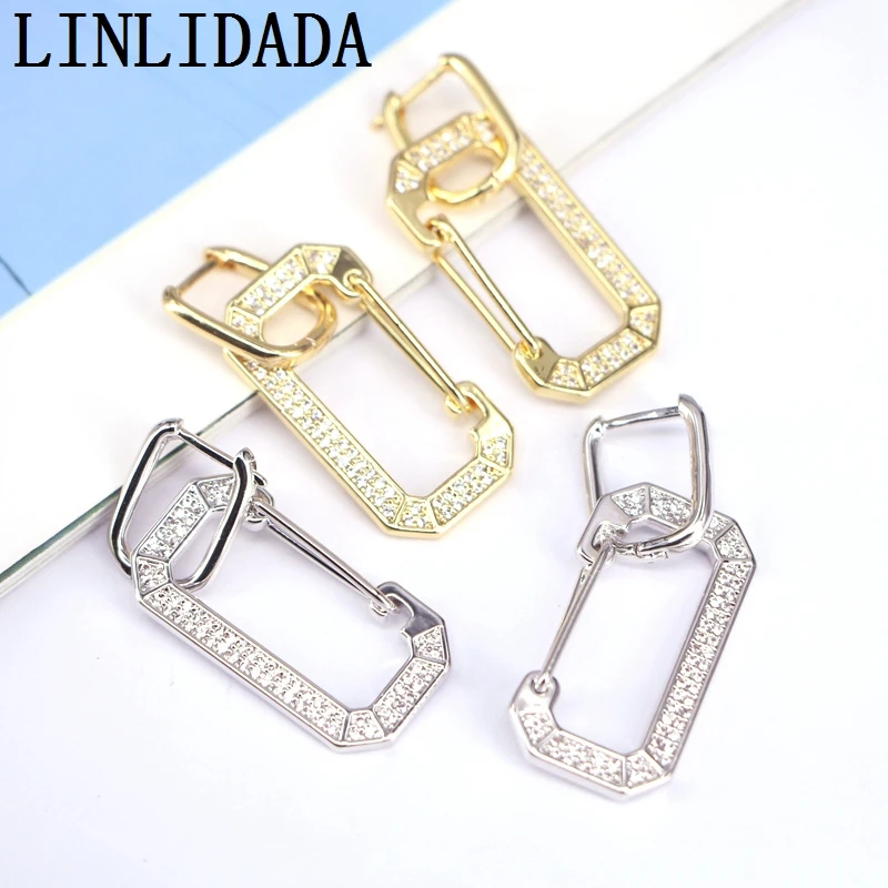 

4Pairs, Clear CZ Big Rectangle shape Huggie Earring Cubic Zirconia Micro Pave CZ Earring For Women Jewelry