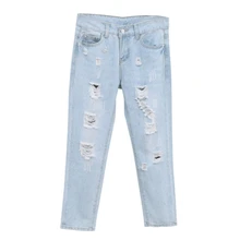 Женские винтажные рваные джинсовые штаны-шаровары с дырками, весна-лето, женские свободные эластичные джинсы с талией, Джинсы бойфренда размера плюс