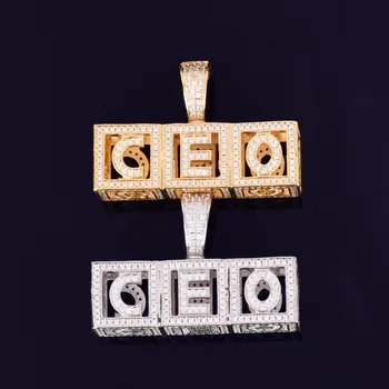 

Custom Name Square Letter Pendant Necklace With 4mm Tennis Chain Iced Out CZ Men Women Gold Silver Color Necklaces Jewelry