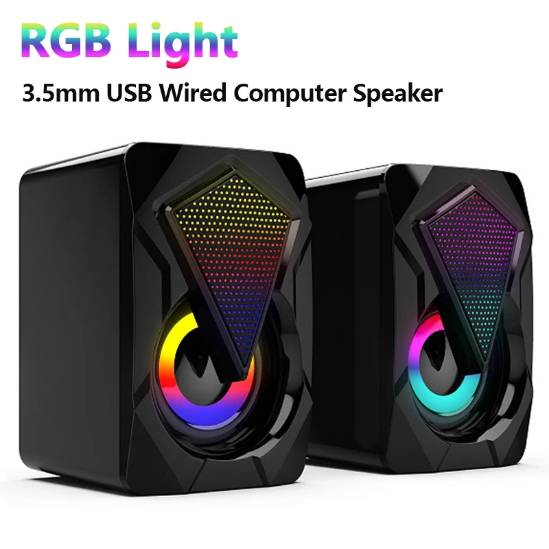 RGB Light USB Wired Computer Speakers 3.5mm Bass Stereo Home Theate