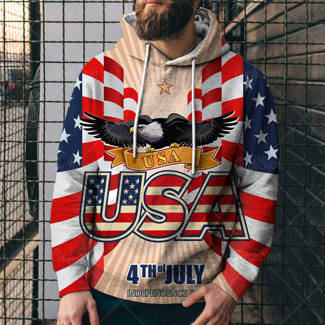Eagle USA Flag Graphic 3D Print Men's Hoodies Pullover Sweatshirts Unisex Harajuku Outwear Casual Jacket Tracksuit 4XL