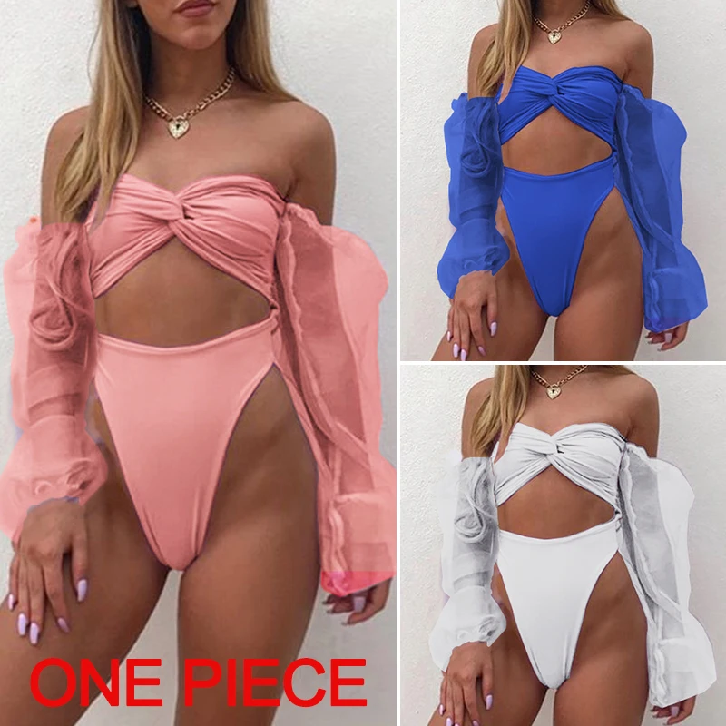 Peachtan прозрачный swmwear женский купальный бандо Бикини Набор Высокая талия купальный костюм сексуальный с открытыми плечами Купальник женский