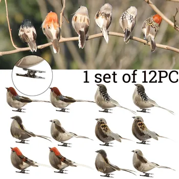 

12pcs Artificial Foam Feather Simulation Bird DIY Party Crafts Ornament Props Home Garden Christmas Tree Robin On Clip Decor #15
