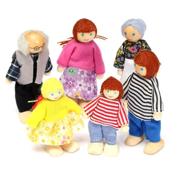 

Happy Dollhouse Family Dolls Small Wooden Toy Set Figures Dressed Characters Children Kids Playing Doll Gift Kids Pretend Toys