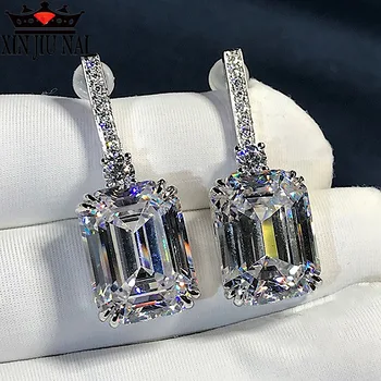 

2020 new 18k white gold inlaid gemstone square ladies Hallyu perforated high-end luxury charm cold wind party earrings